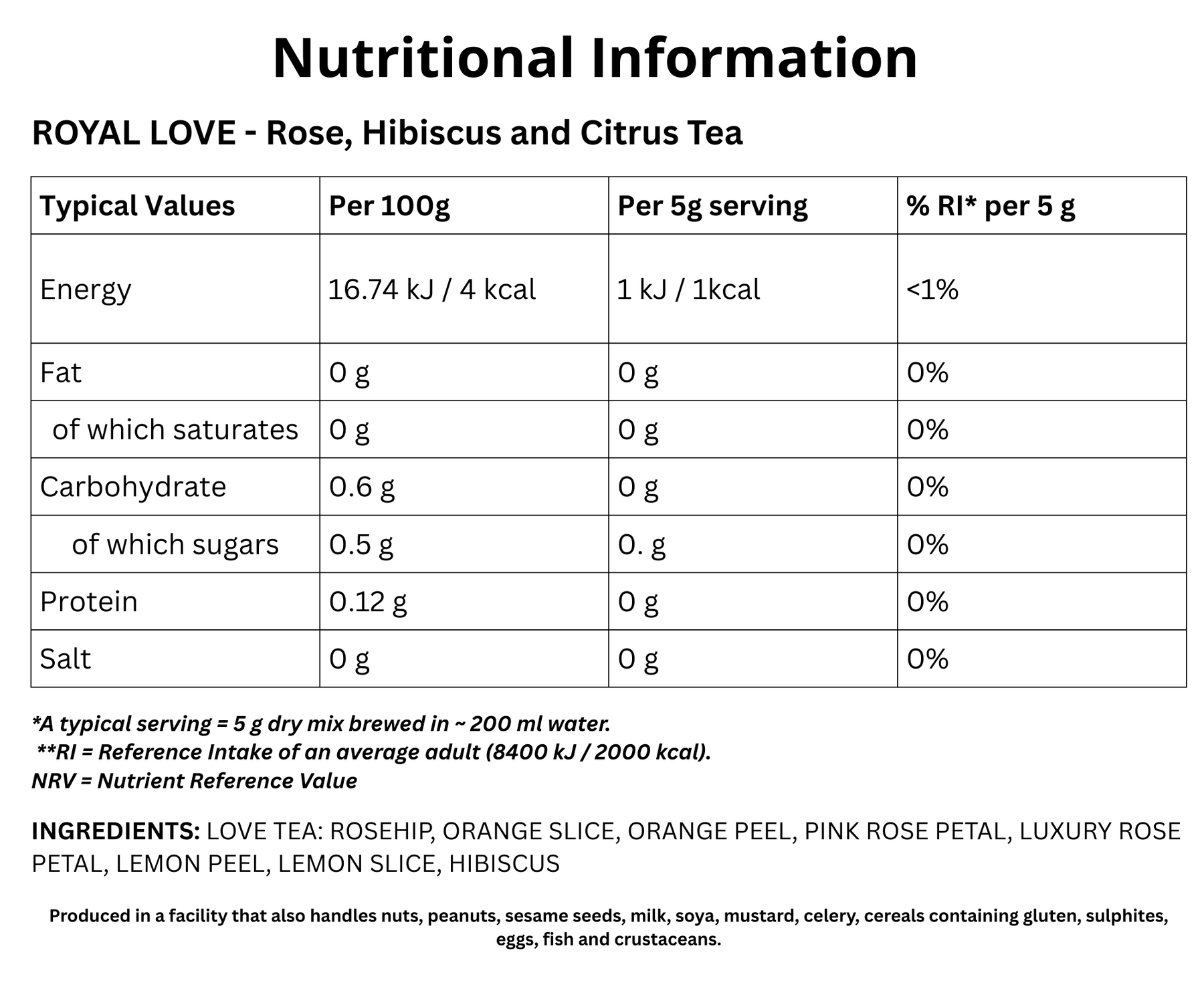Turkish Love Tea,( Rose, Hibiscus, Rosehip, Citrus Loose Leaf Blend), Caffeine Free, 100g -  UK Stock